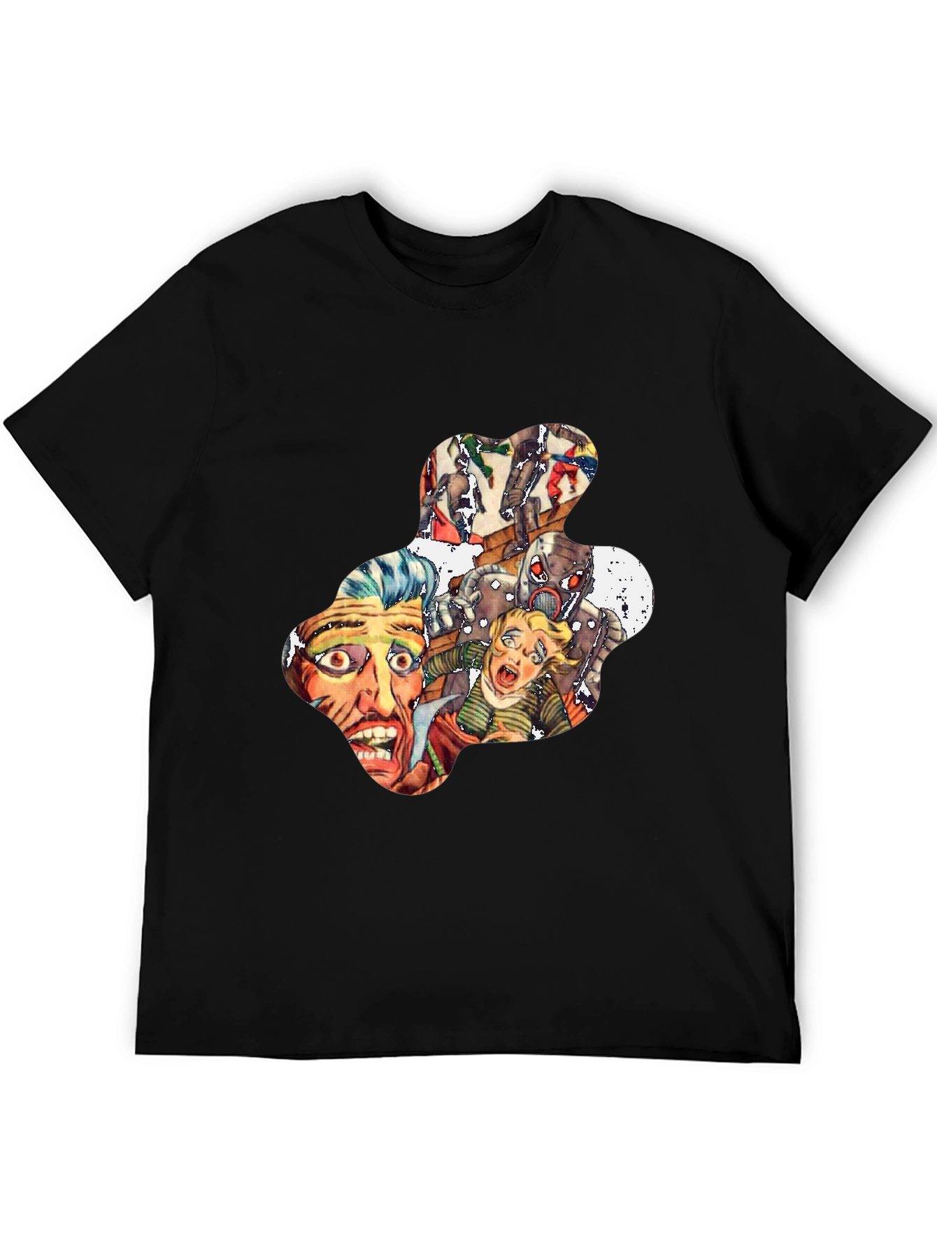 Retro Horror Comic Print Black T-Shirt