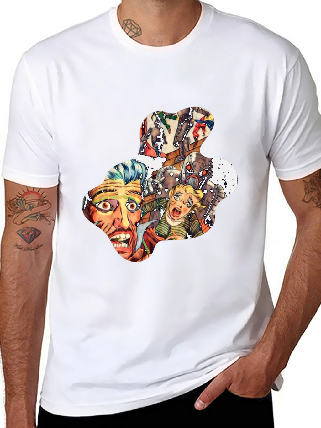 Retro Horror Comic Print Black T-Shirt