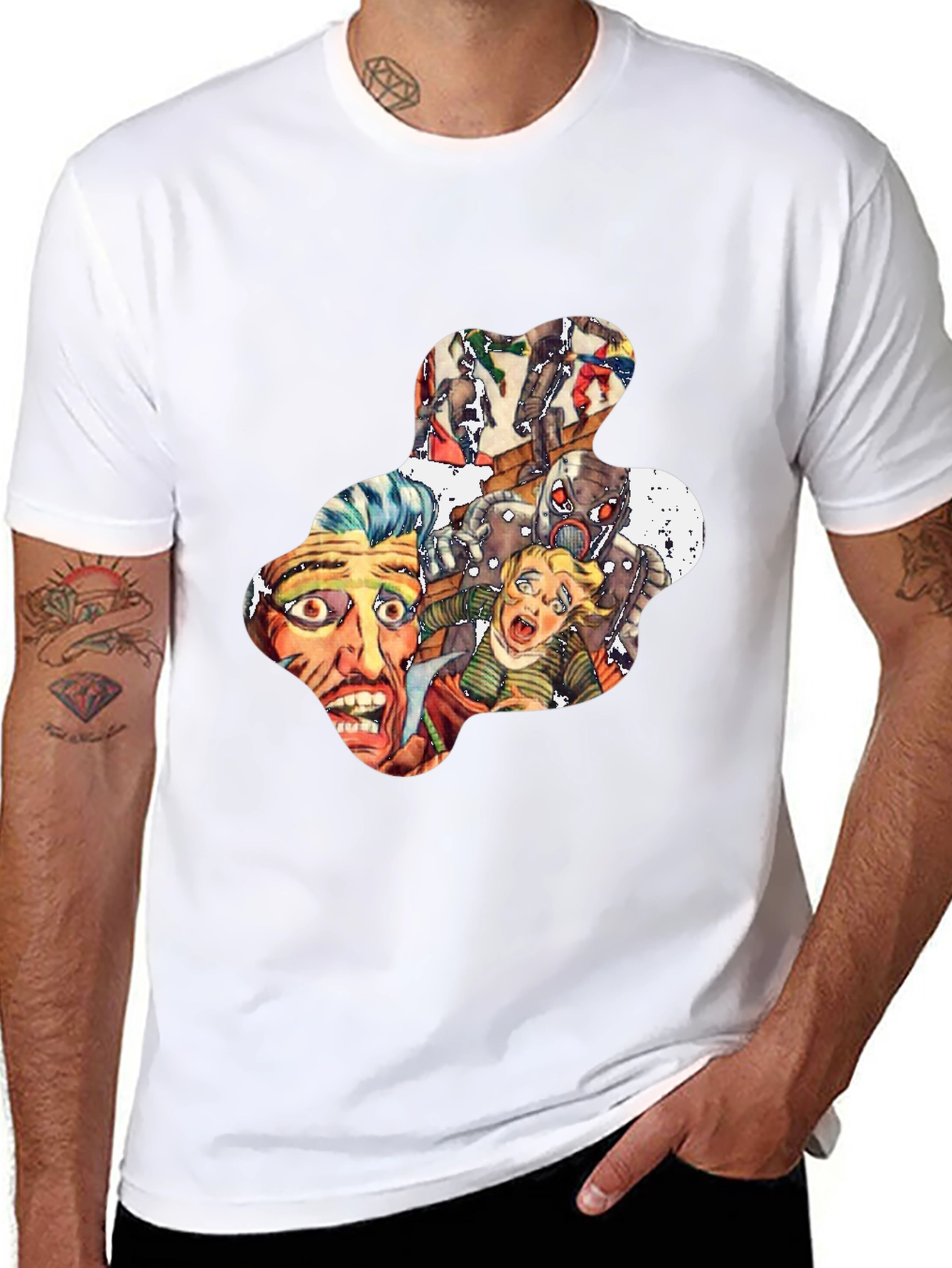 Retro Horror Comic Print Black T-Shirt