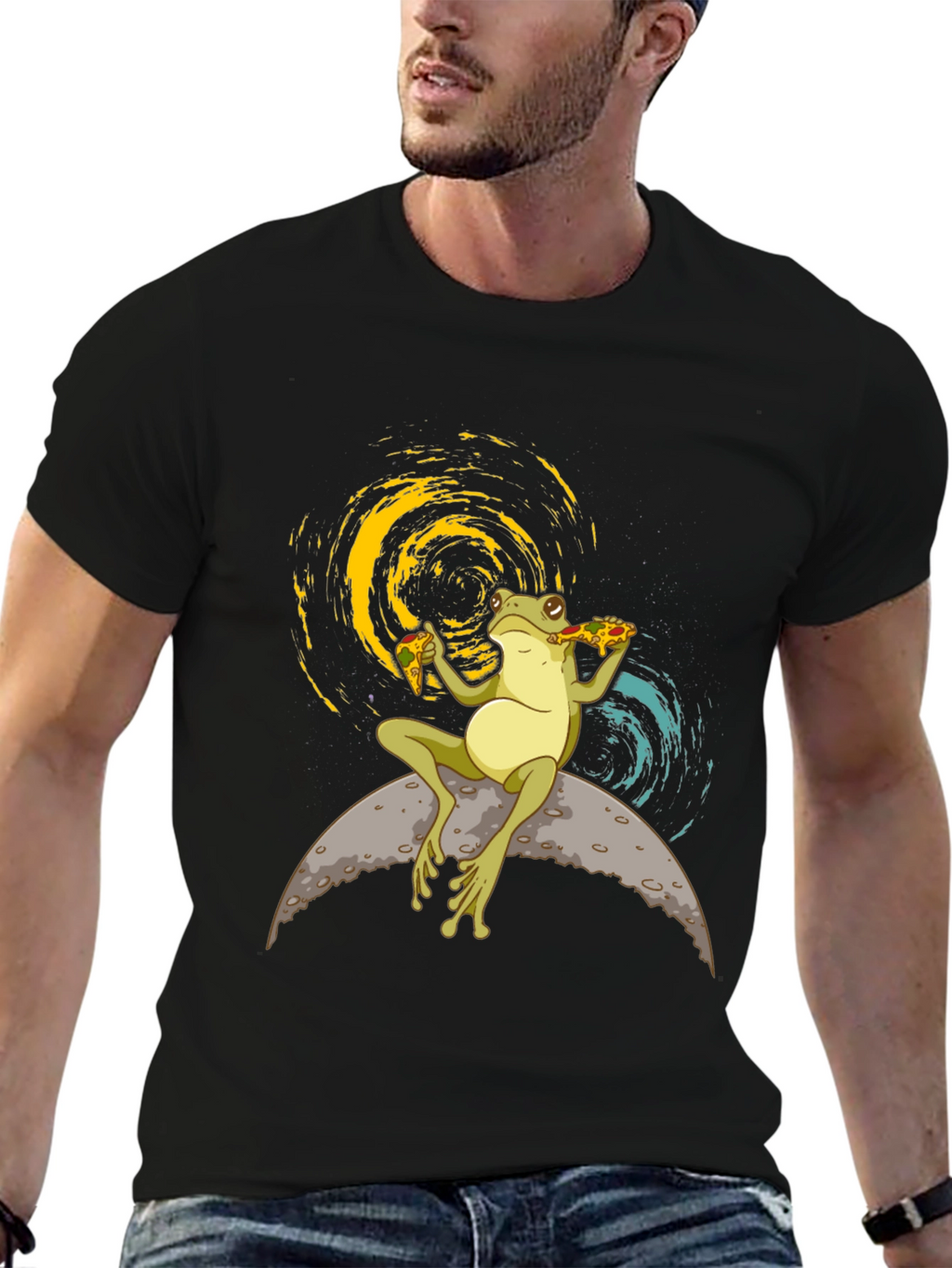 Frog on the Moon Eating Pizza T-Shirt
