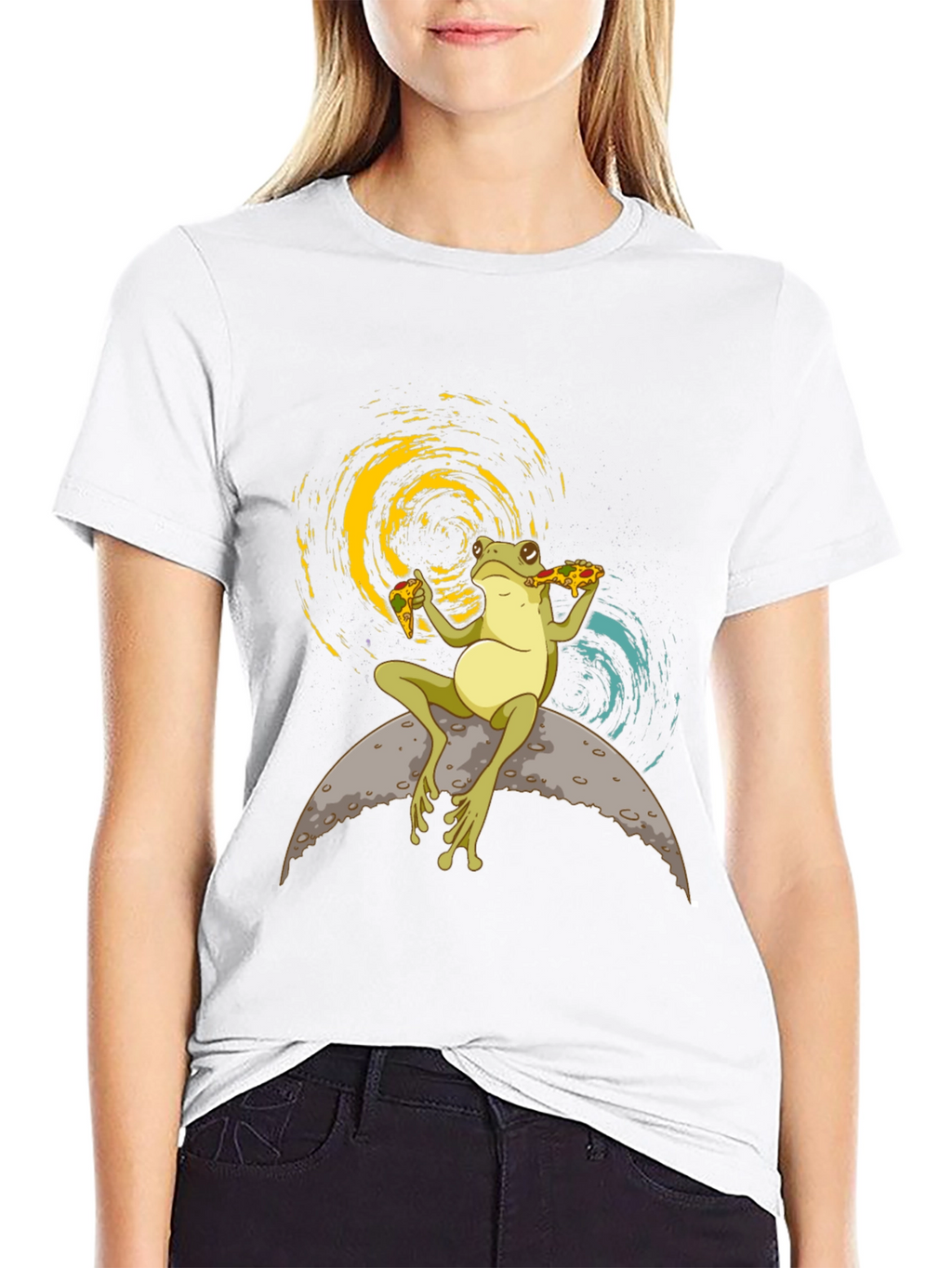 Frog on the Moon Eating Pizza T-Shirt