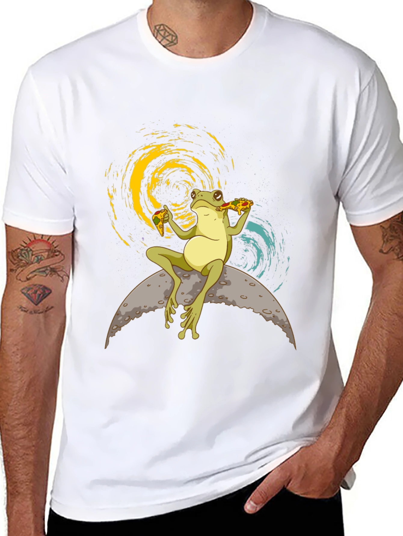 Frog on the Moon Eating Pizza T-Shirt