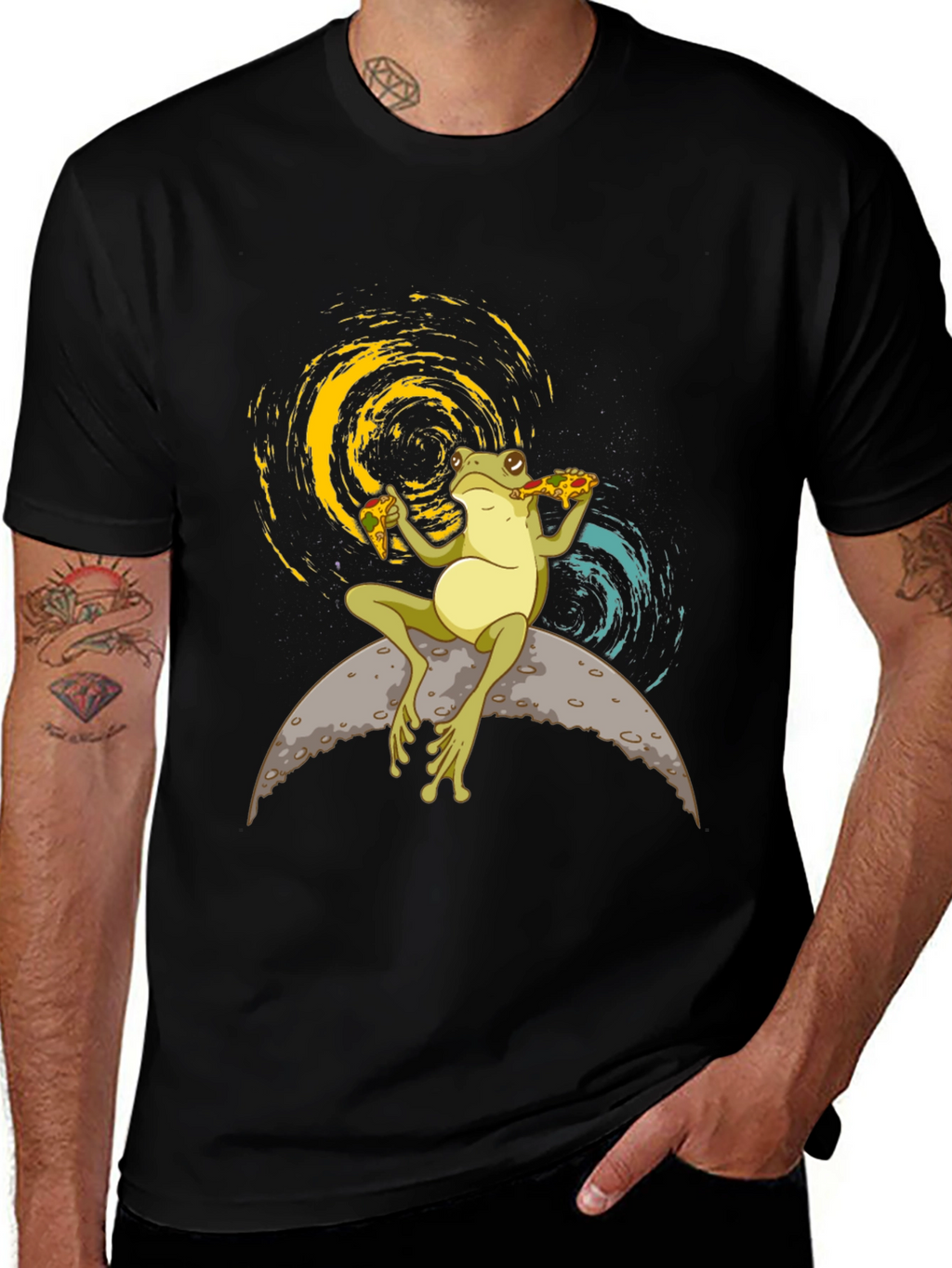 Frog on the Moon Eating Pizza T-Shirt