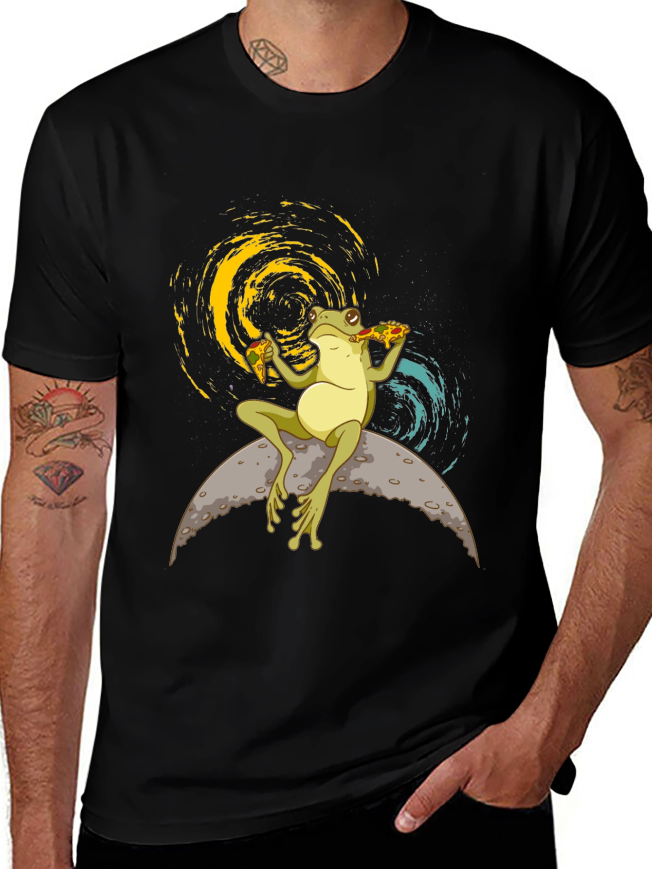 Frog on the Moon Eating Pizza T-Shirt