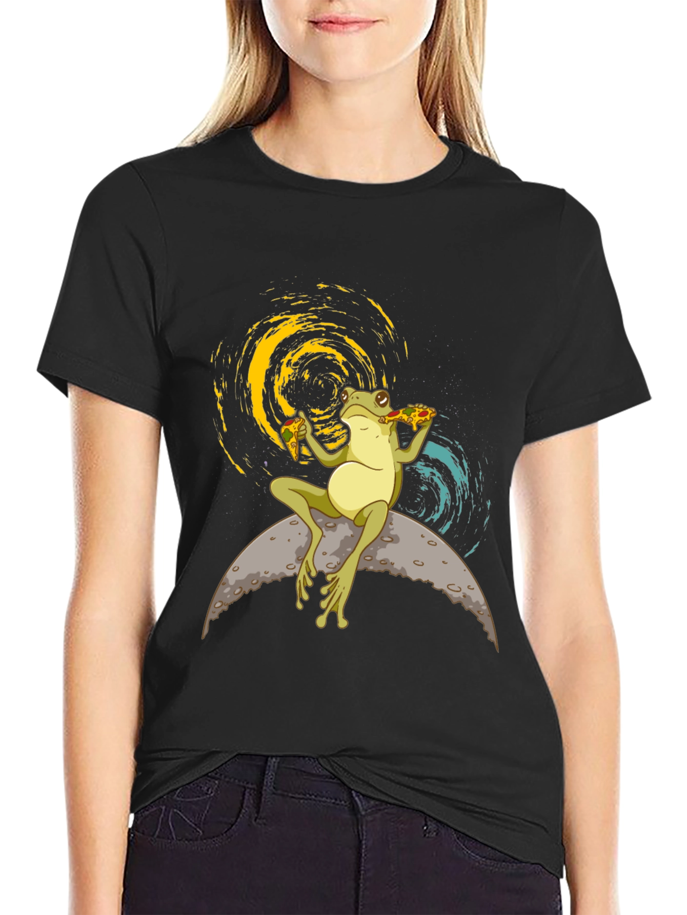 Frog on the Moon Eating Pizza T-Shirt