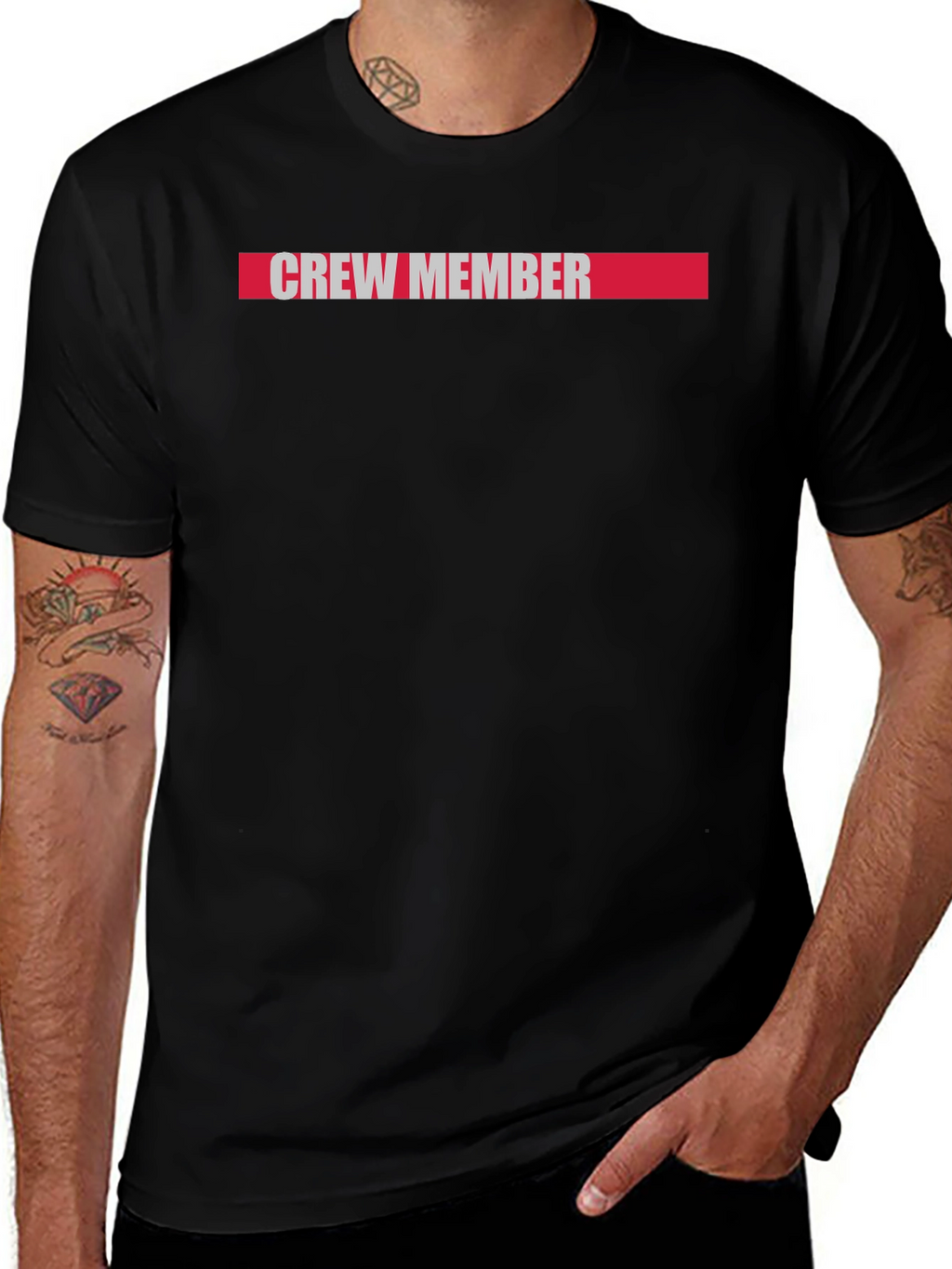 Crew Member Graphic Tee - Black Cotton Casual T-Shirt