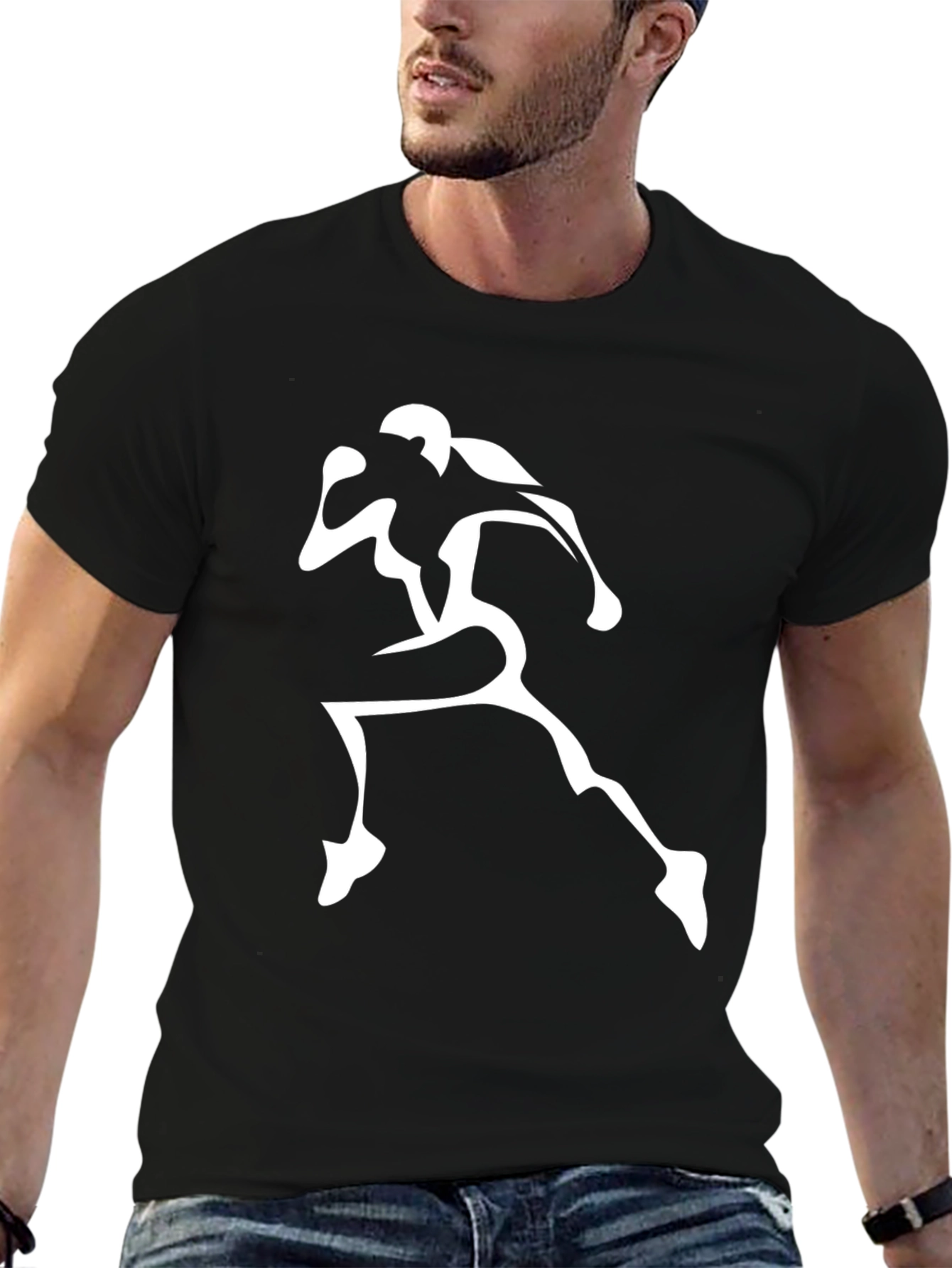 Mens Black Graphic Tee - Runner Design
