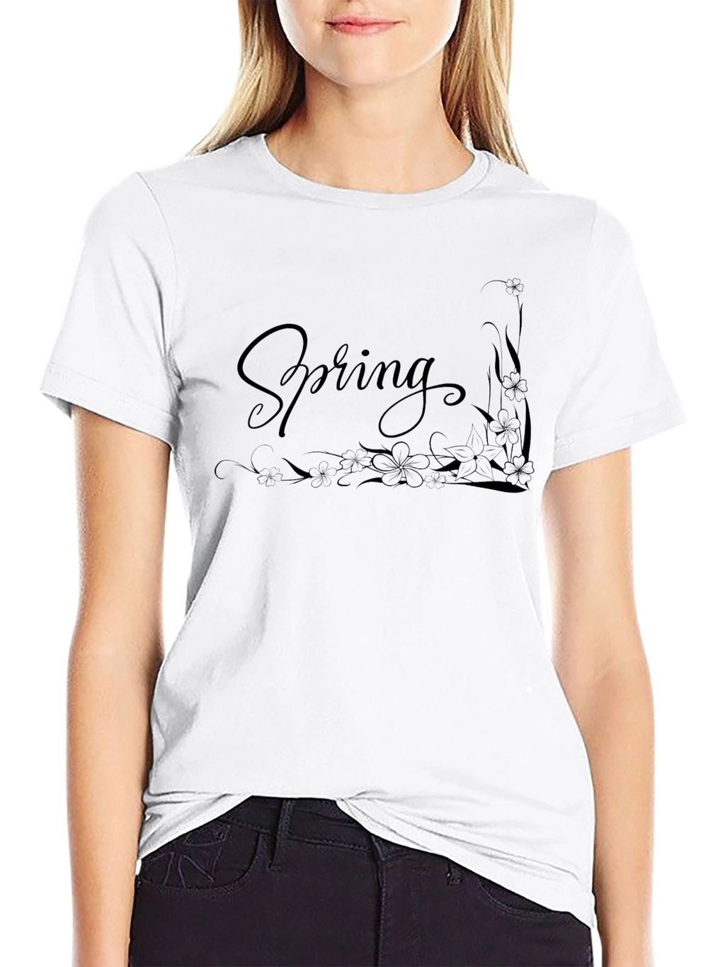 Spring Floral Graphic Black T-Shirt