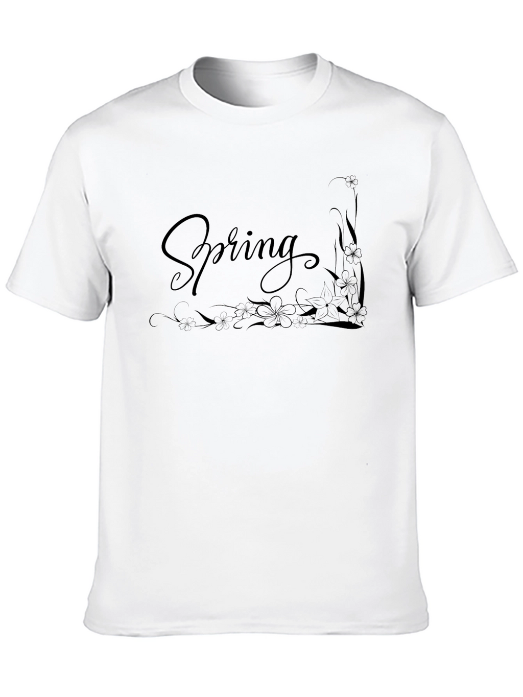 Spring Floral Graphic Black T-Shirt