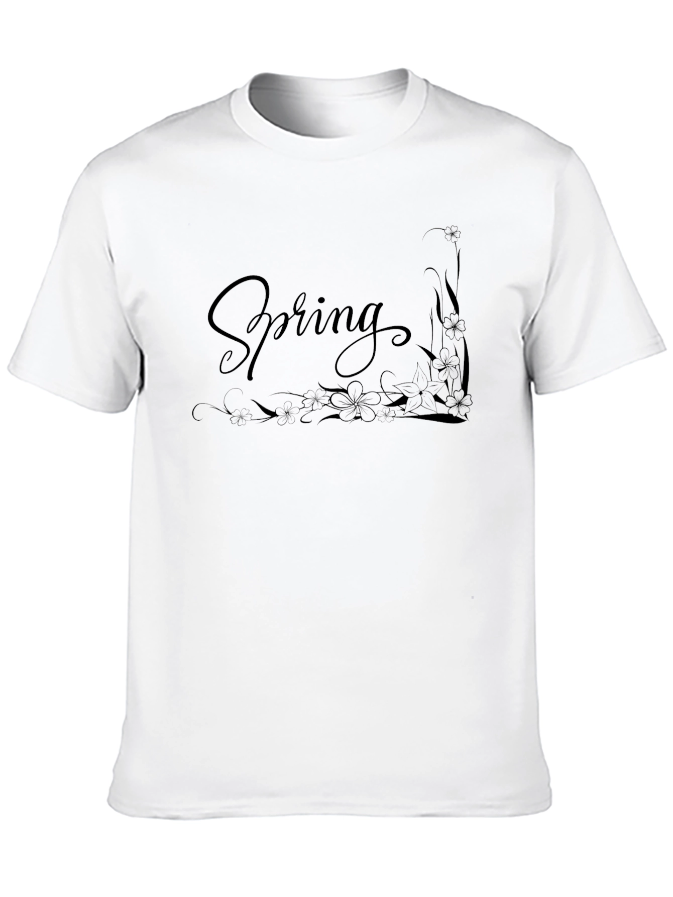 Spring Floral Graphic Black T-Shirt