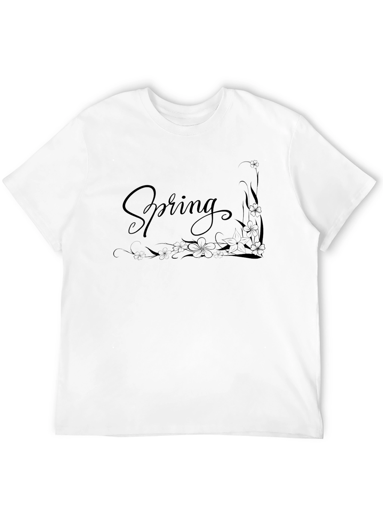 Spring Floral Graphic Black T-Shirt