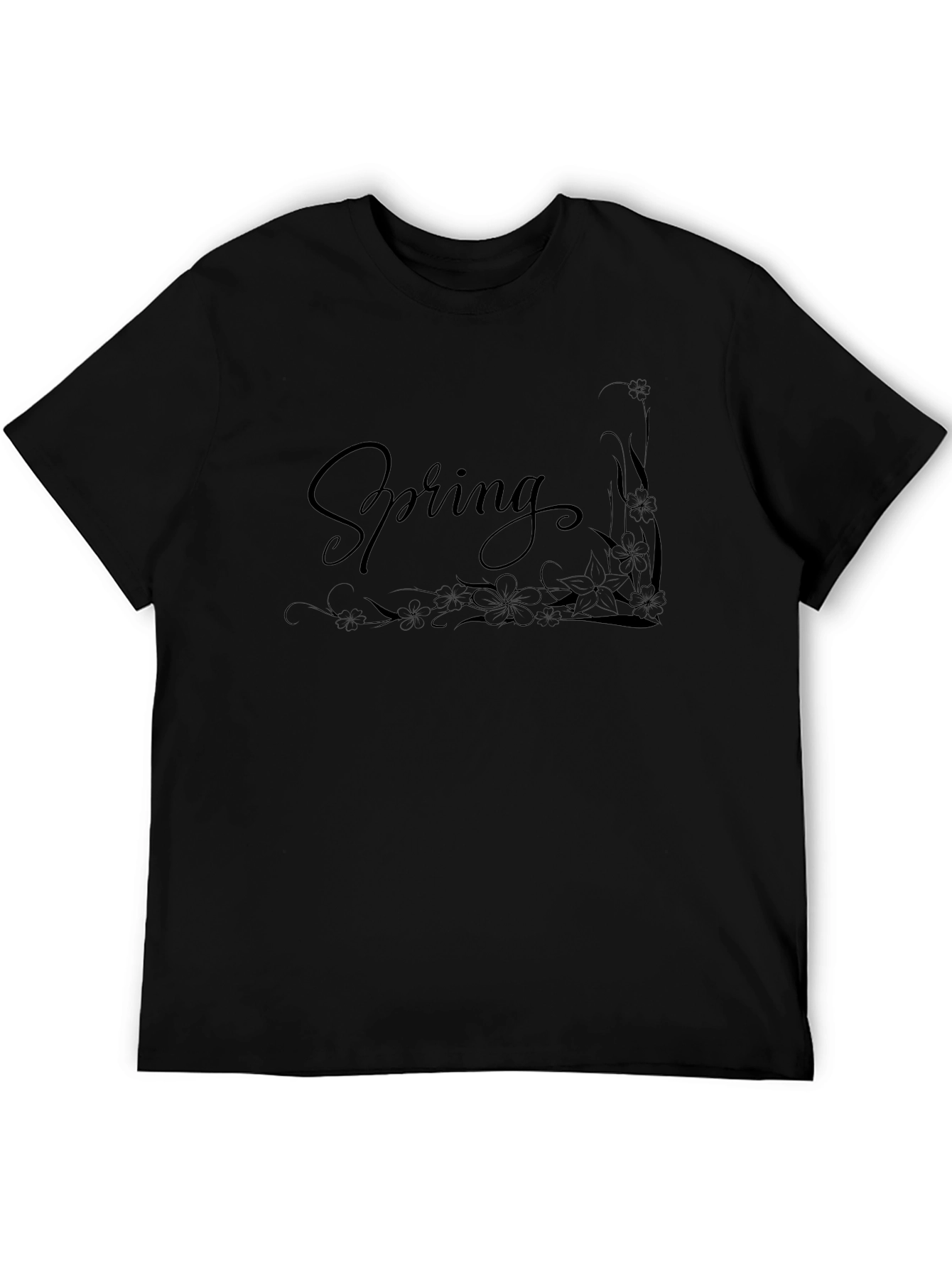 Spring Floral Graphic Black T-Shirt