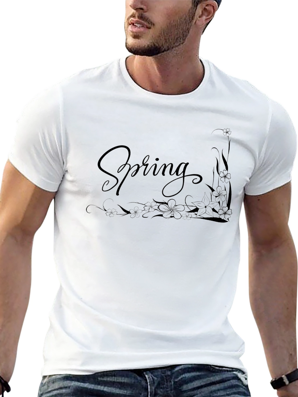 Spring Floral Graphic Black T-Shirt