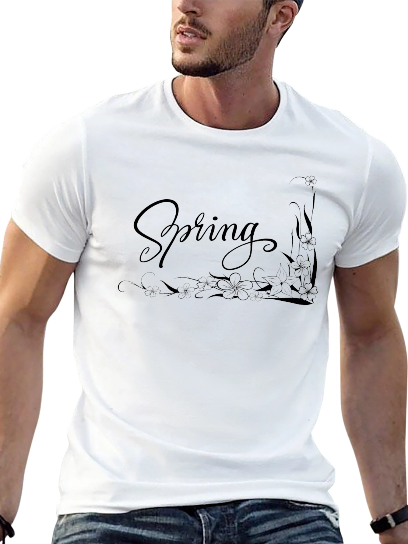 Spring Floral Graphic Black T-Shirt
