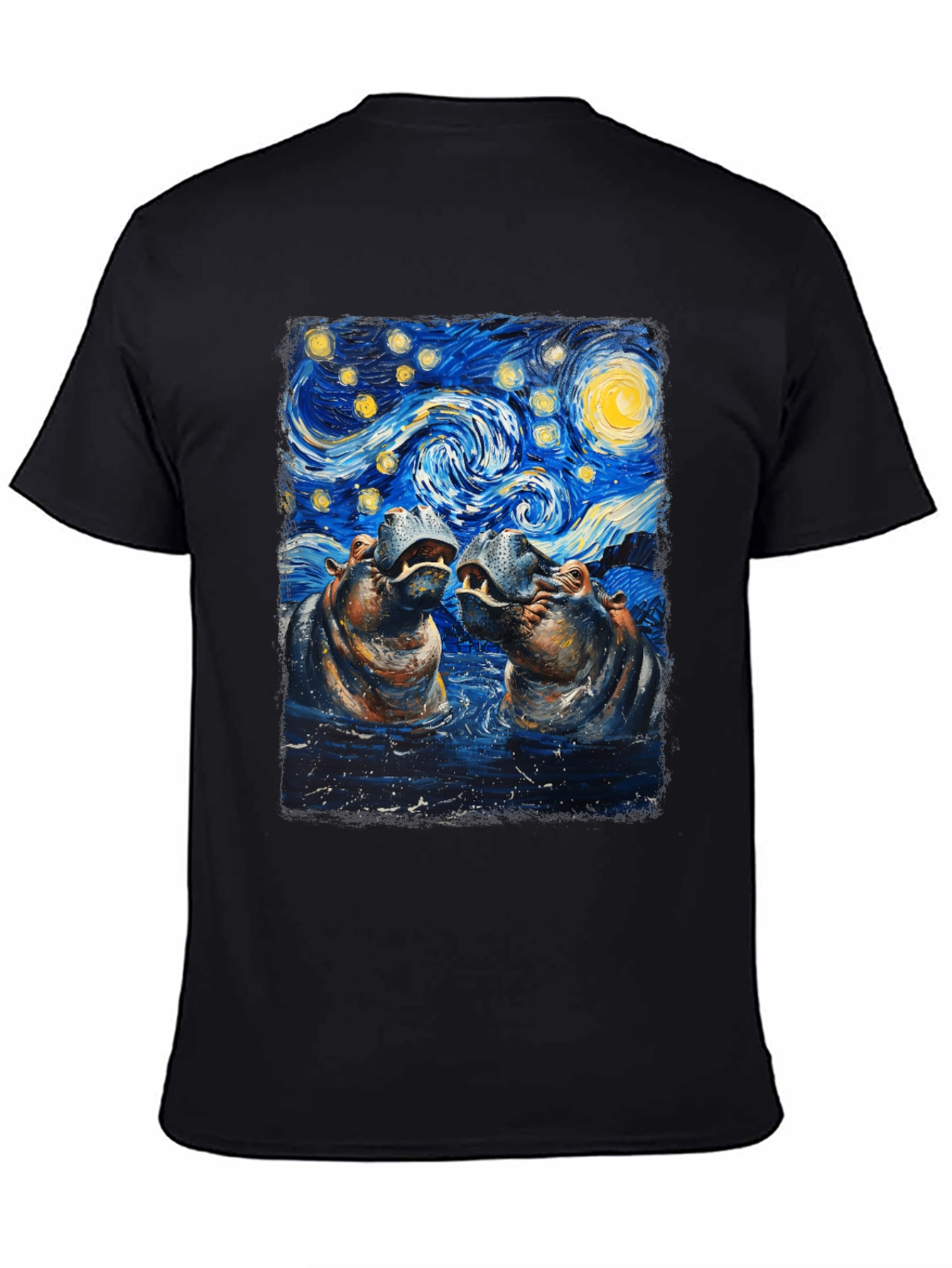 Hippo Starry Night Art T-Shirt