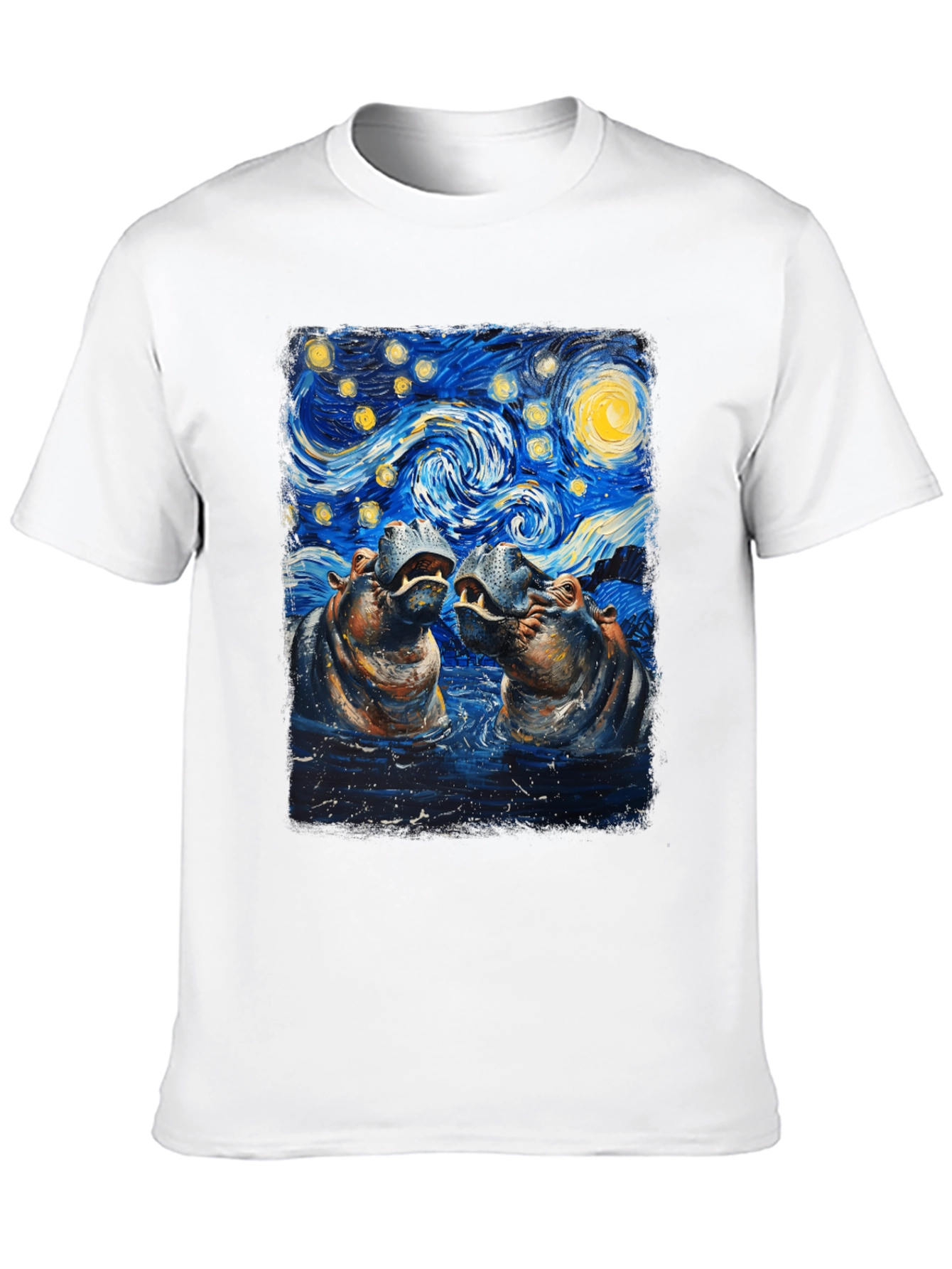 Hippo Starry Night Art T-Shirt