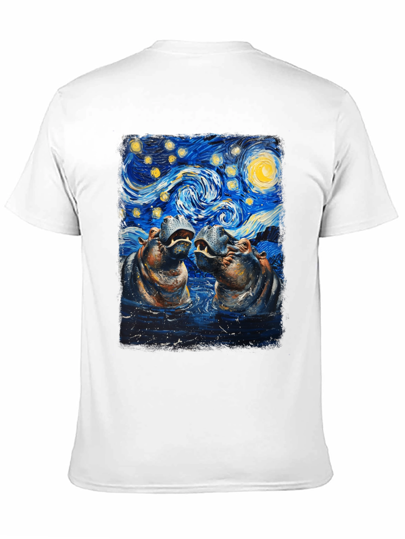 Hippo Starry Night Art T-Shirt