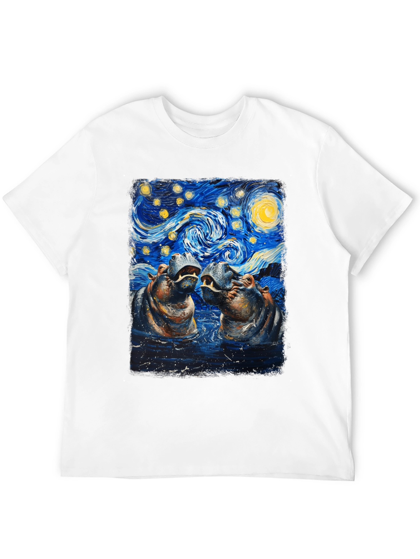Hippo Starry Night Art T-Shirt