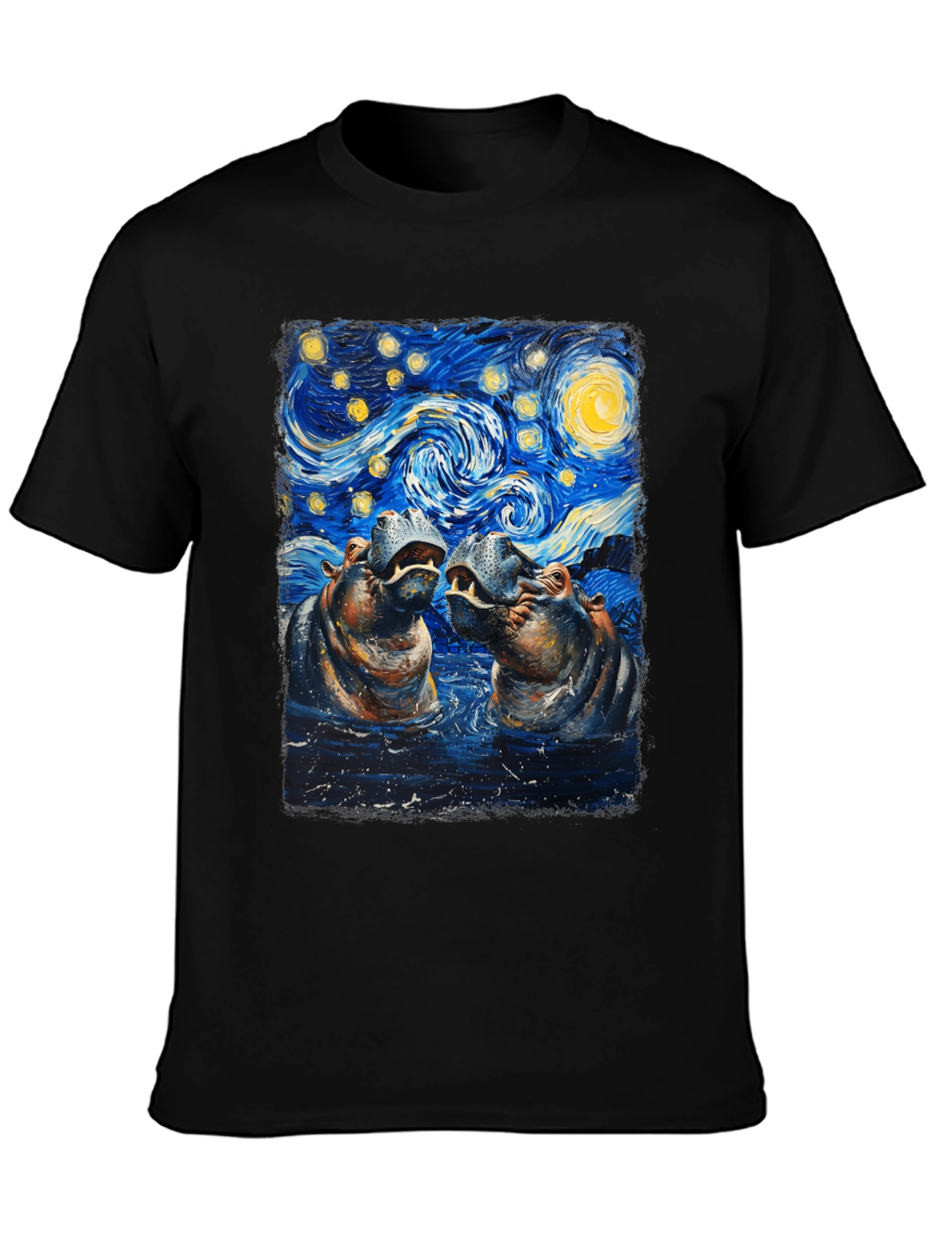 Hippo Starry Night Art T-Shirt