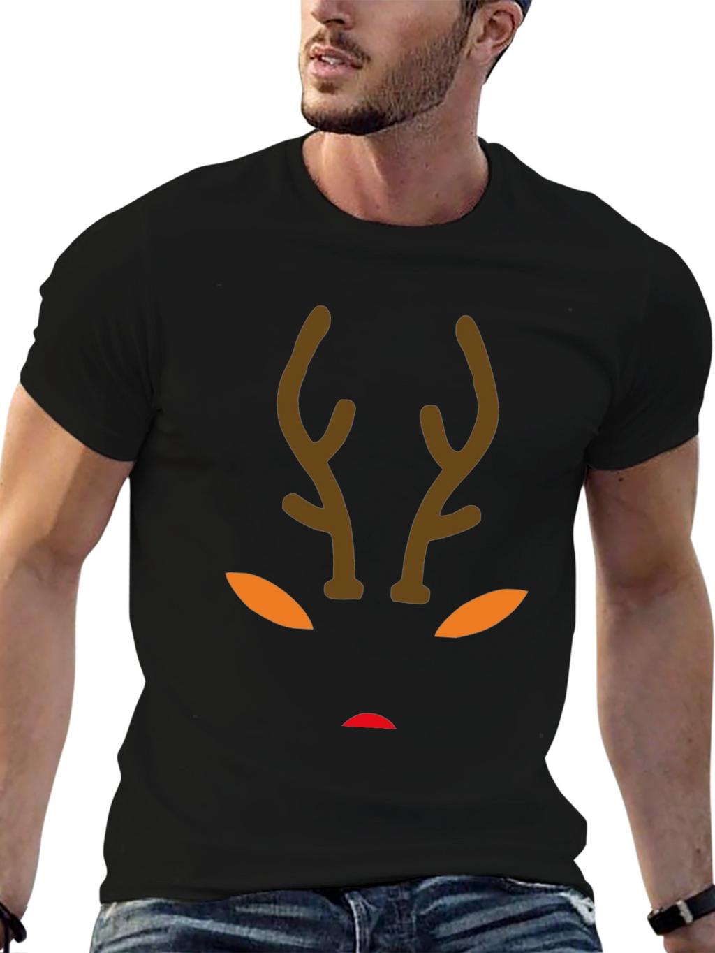 Reindeer Face Graphic Tee - Holiday Fun
