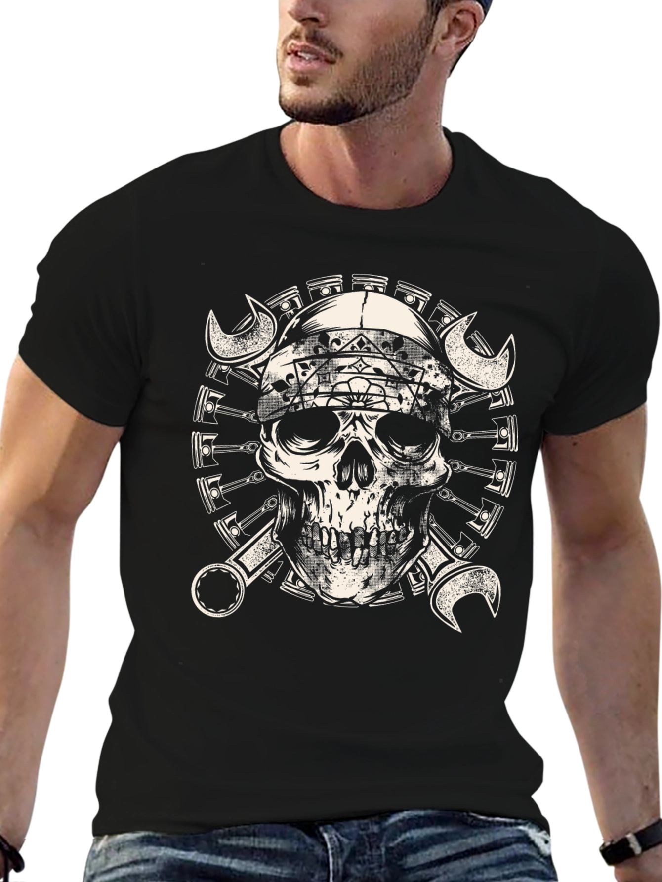 Skull & Wrench Graphic Tee - Mechanic Style