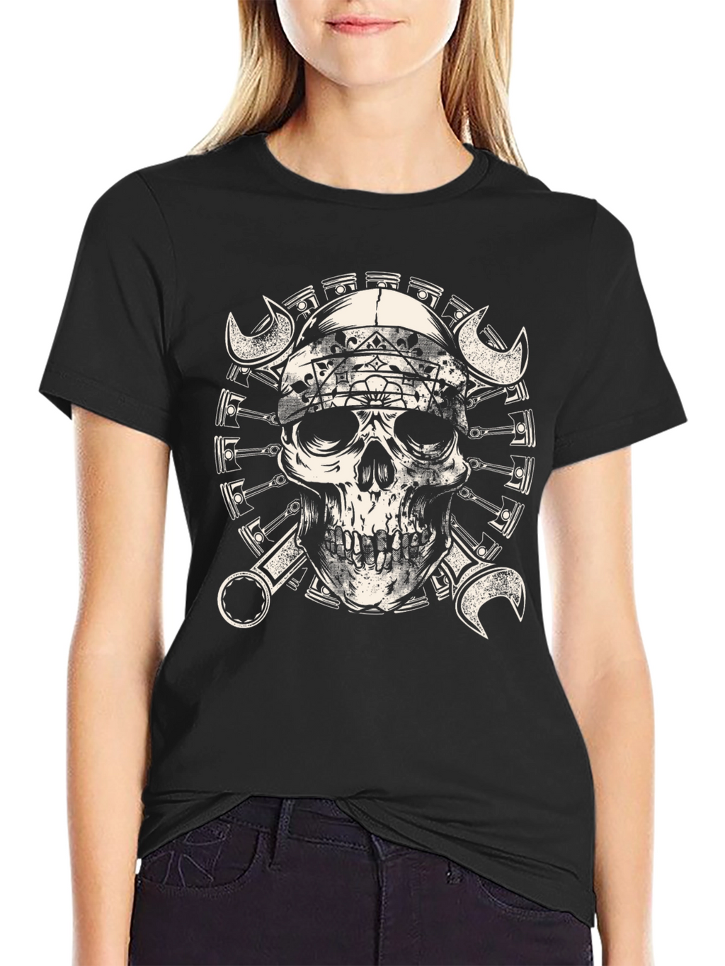 Skull & Wrench Graphic Tee - Mechanic Style