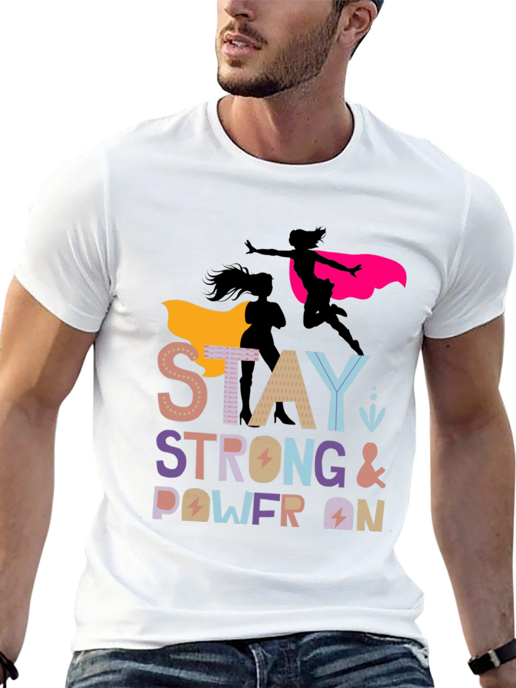 Stay Strong Power On Womens Graphic Tee