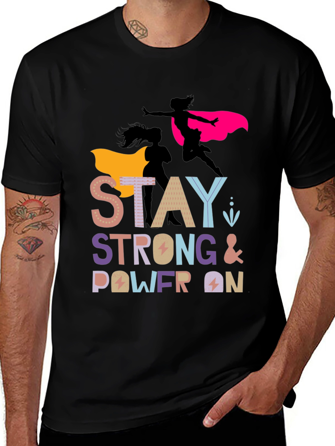 Stay Strong Power On Womens Graphic Tee