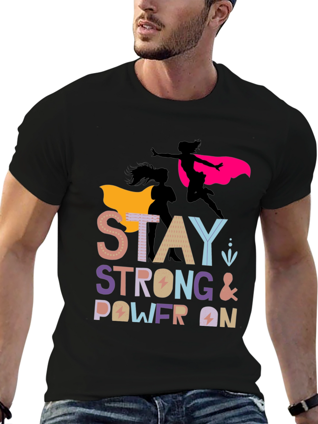 Stay Strong Power On Womens Graphic Tee