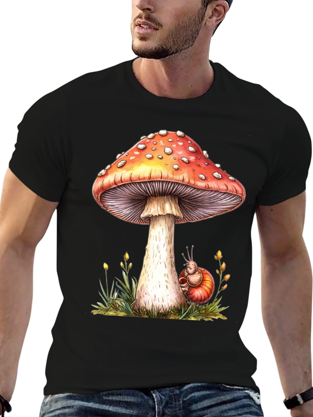 Mushroom & Snail Graphic Tee - Nature Lovers Shirt