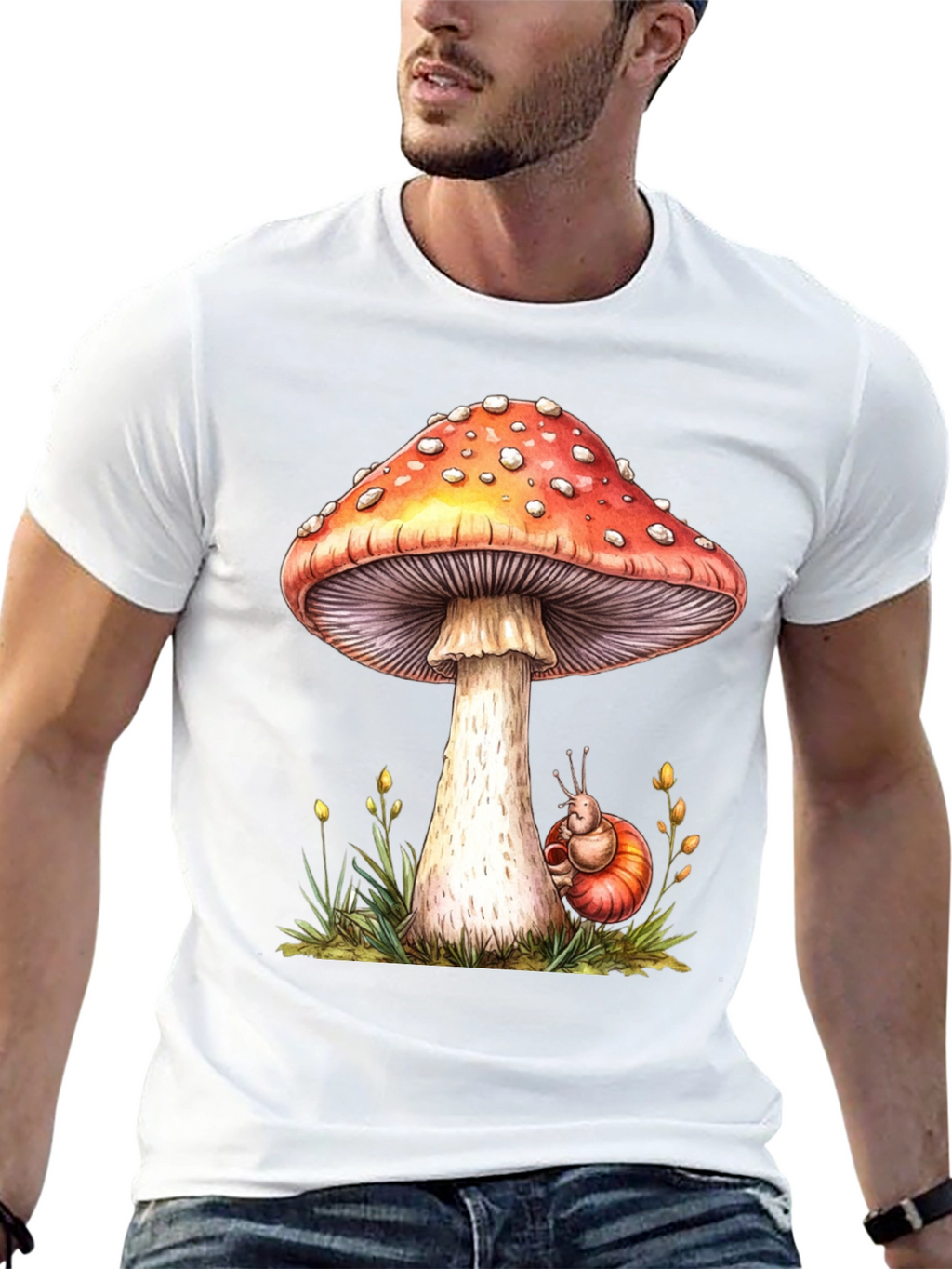 Mushroom & Snail Graphic Tee - Nature Lovers Shirt