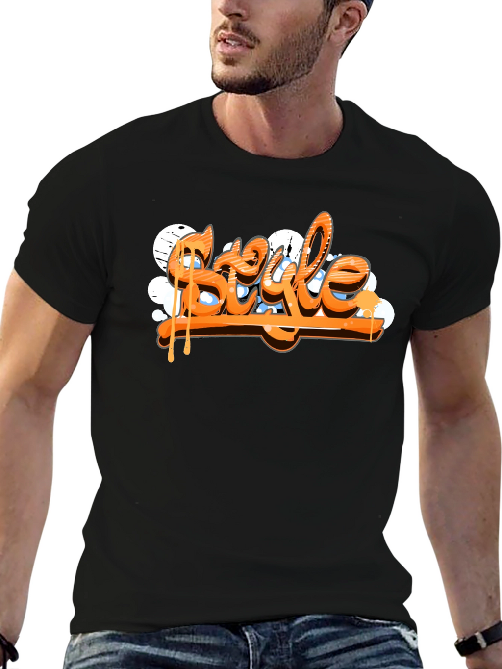 Stylish Black T-Shirt with Graffiti Style Print