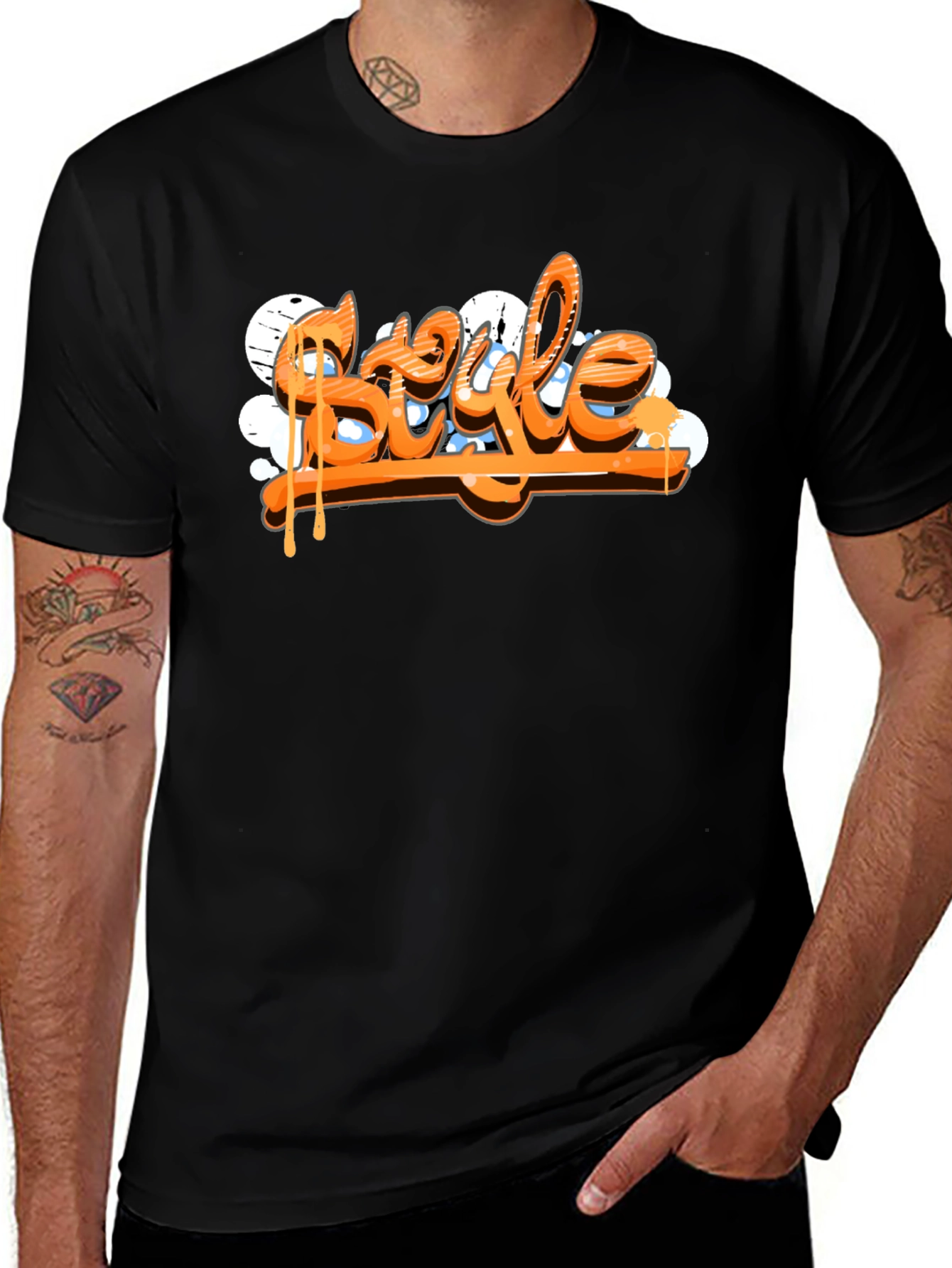 Stylish Black T-Shirt with Graffiti Style Print