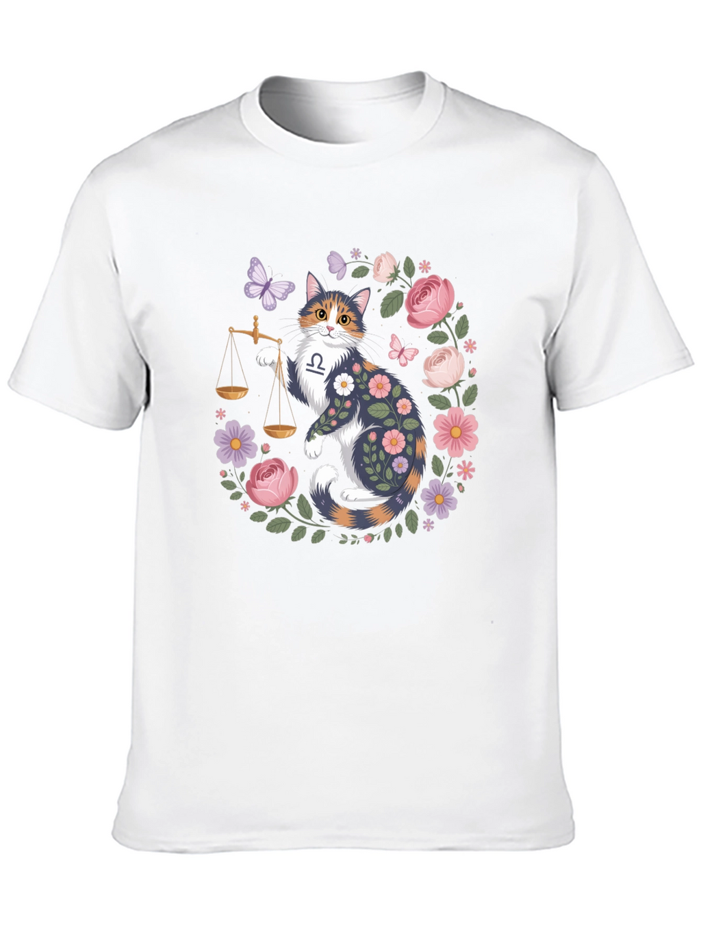 Libra Cat Floral Graphic Tee