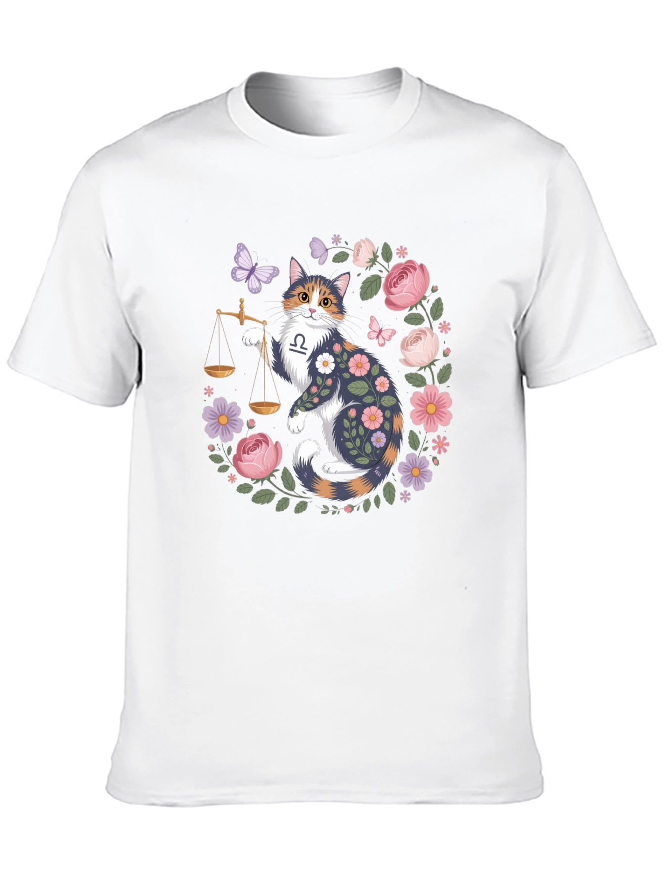 Libra Cat Floral Graphic Tee