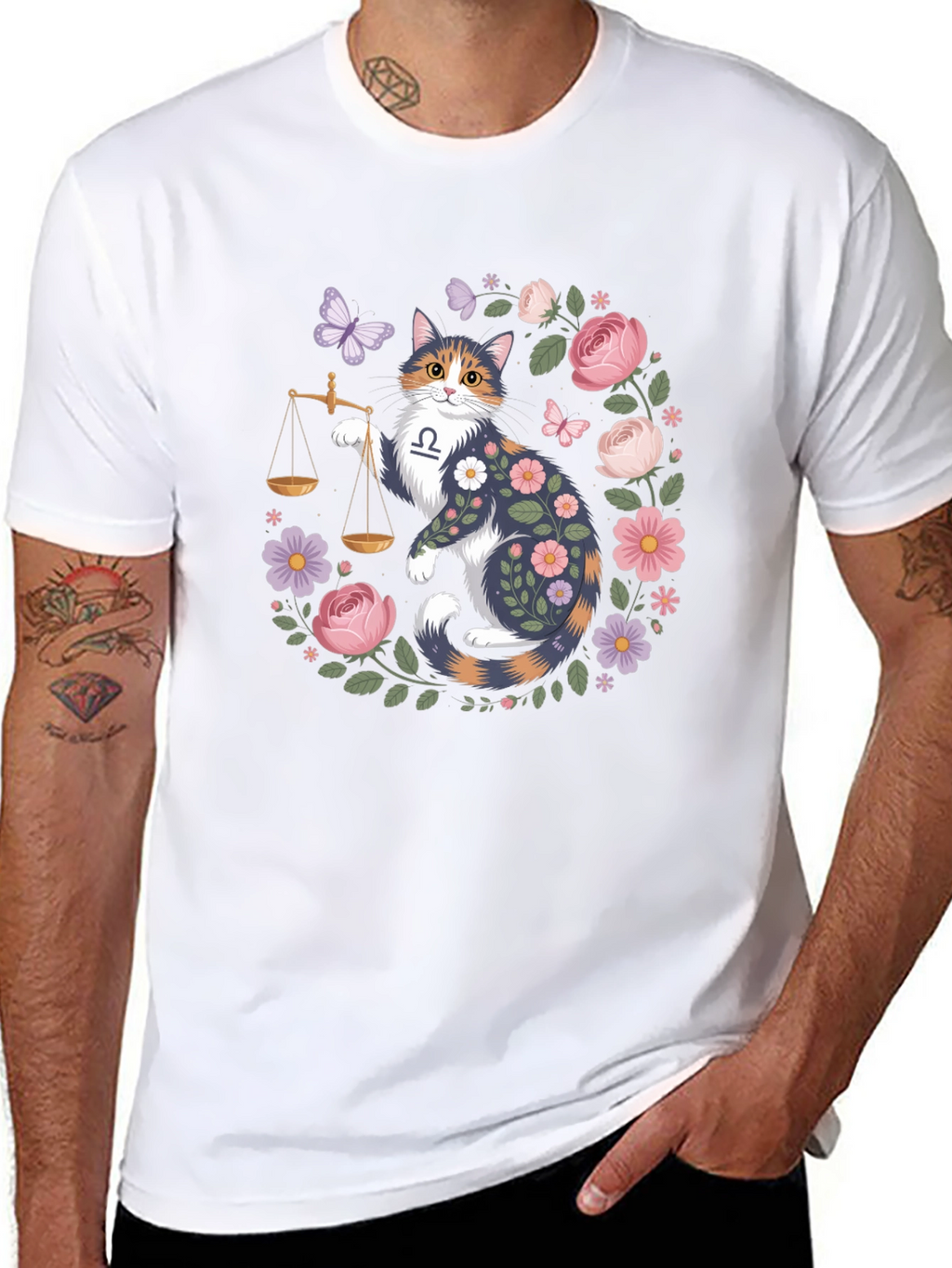 Libra Cat Floral Graphic Tee