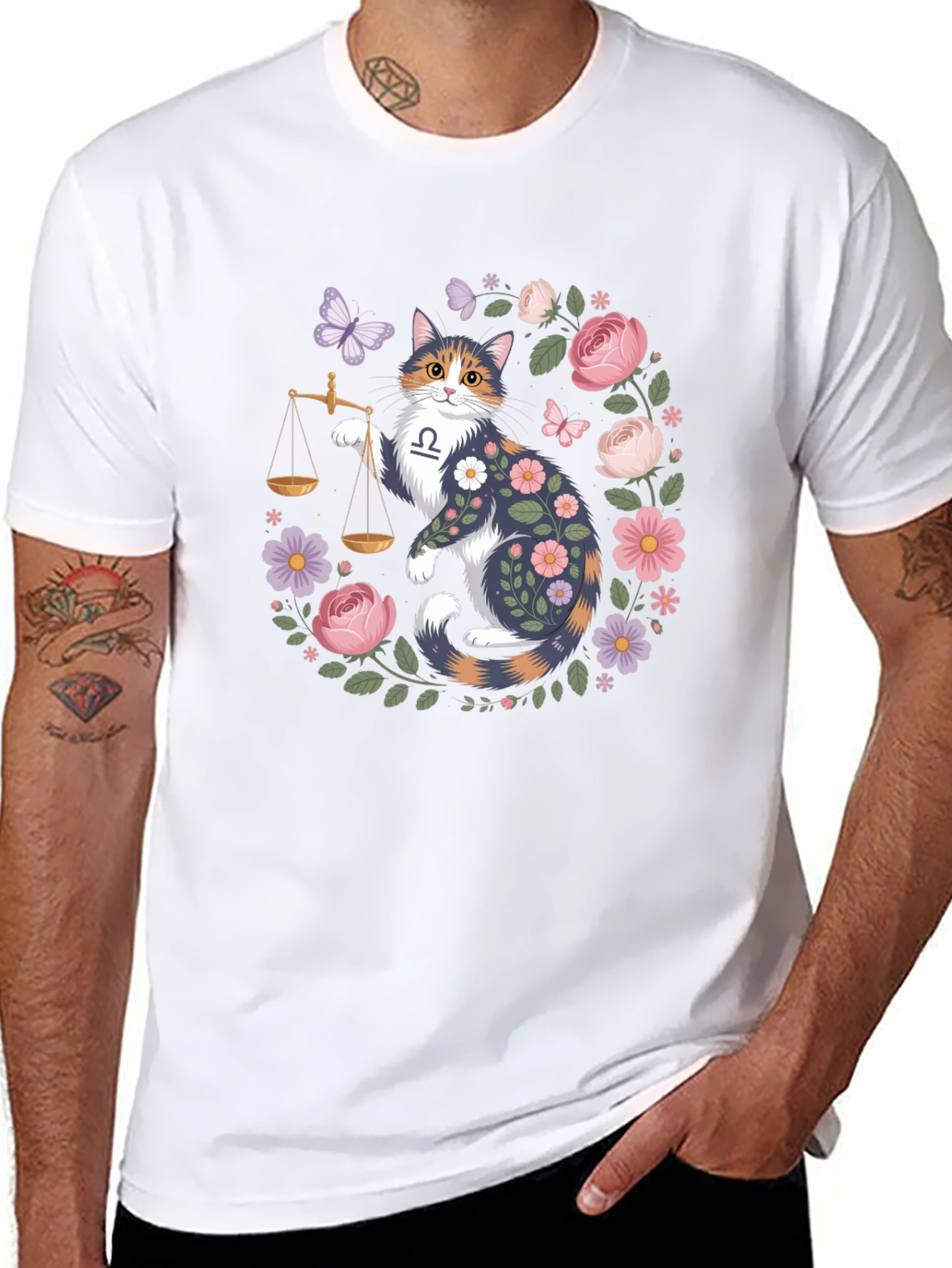 Libra Cat Floral Graphic Tee
