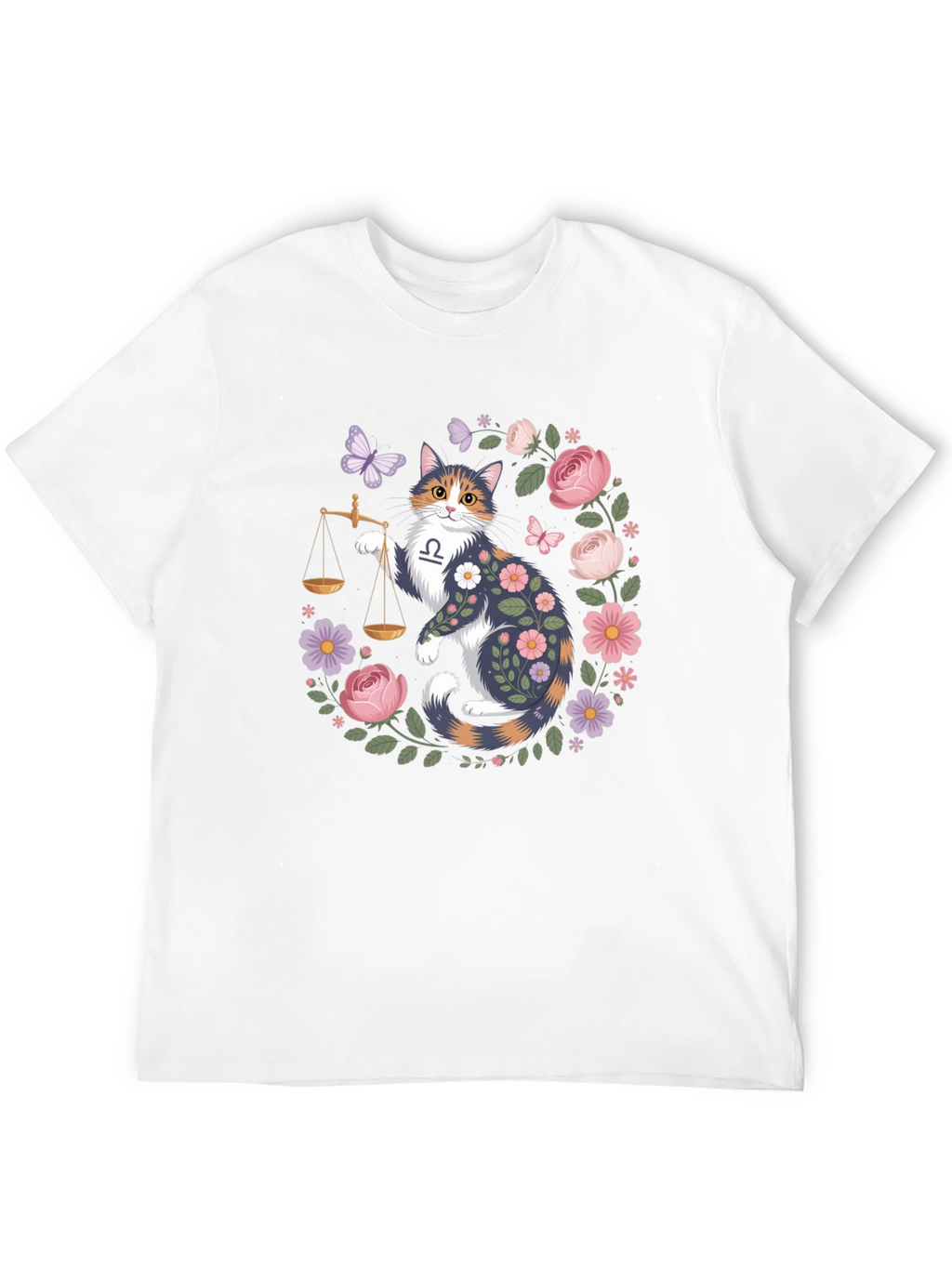 Libra Cat Floral Graphic Tee