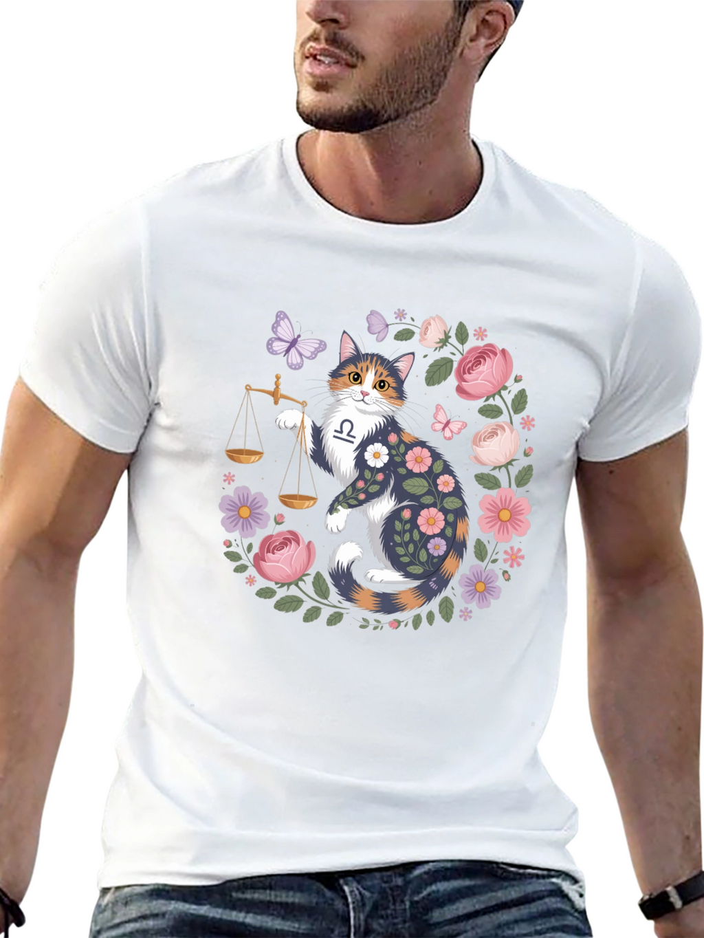 Libra Cat Floral Graphic Tee
