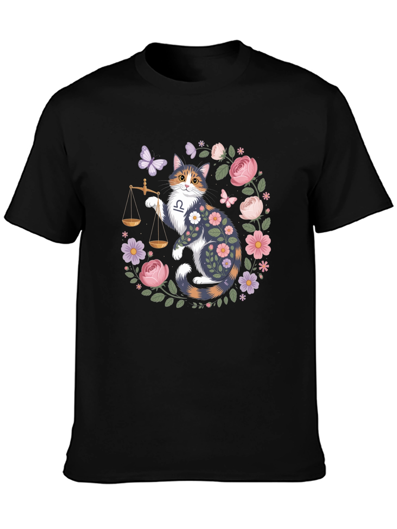Libra Cat Floral Graphic Tee