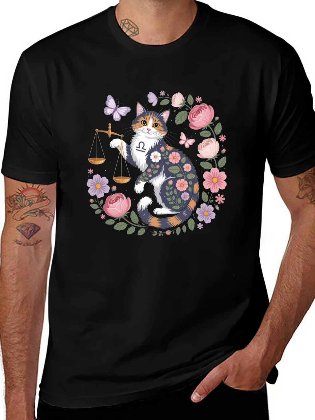 Libra Cat Floral Graphic Tee