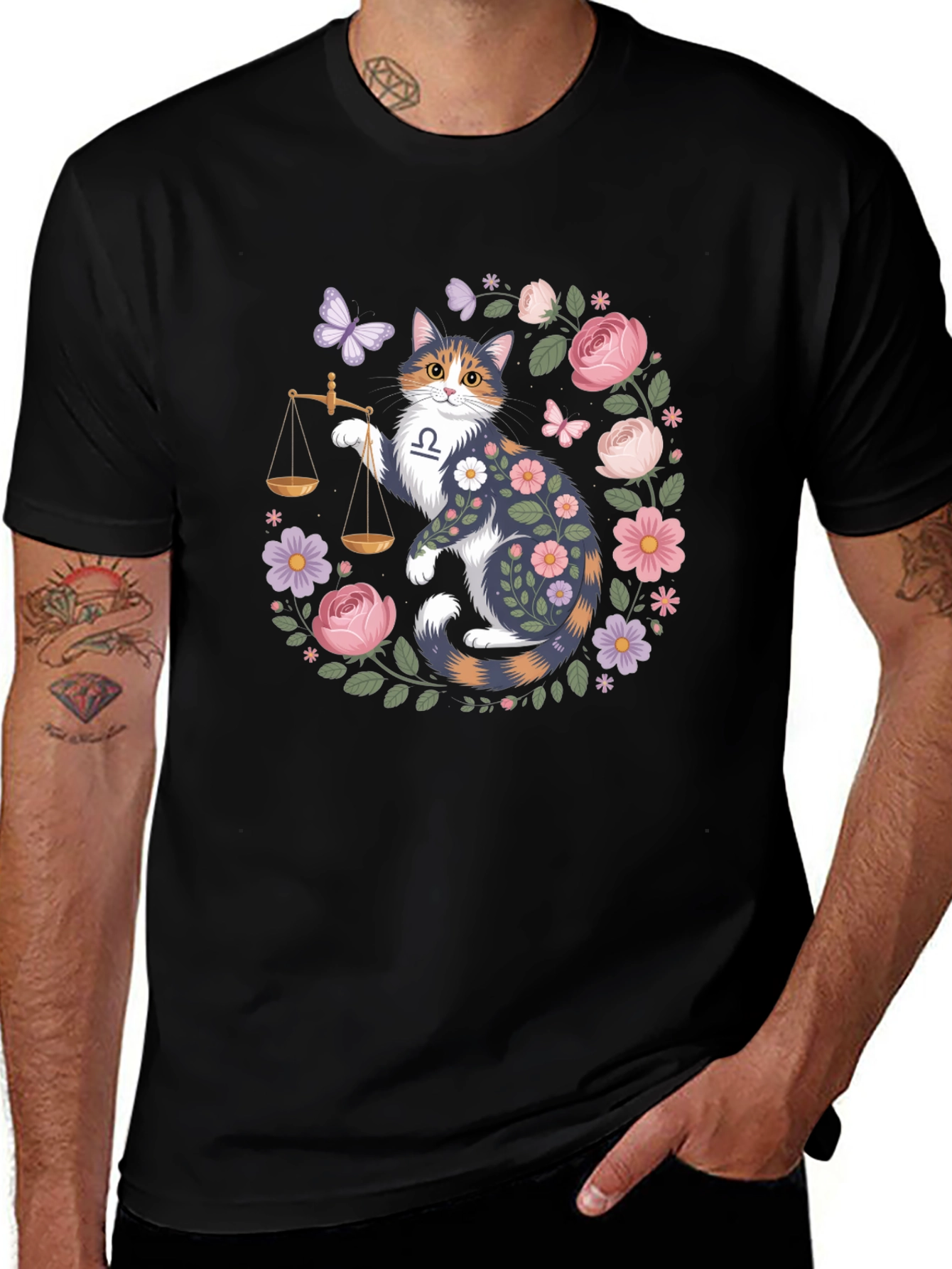 Libra Cat Floral Graphic Tee