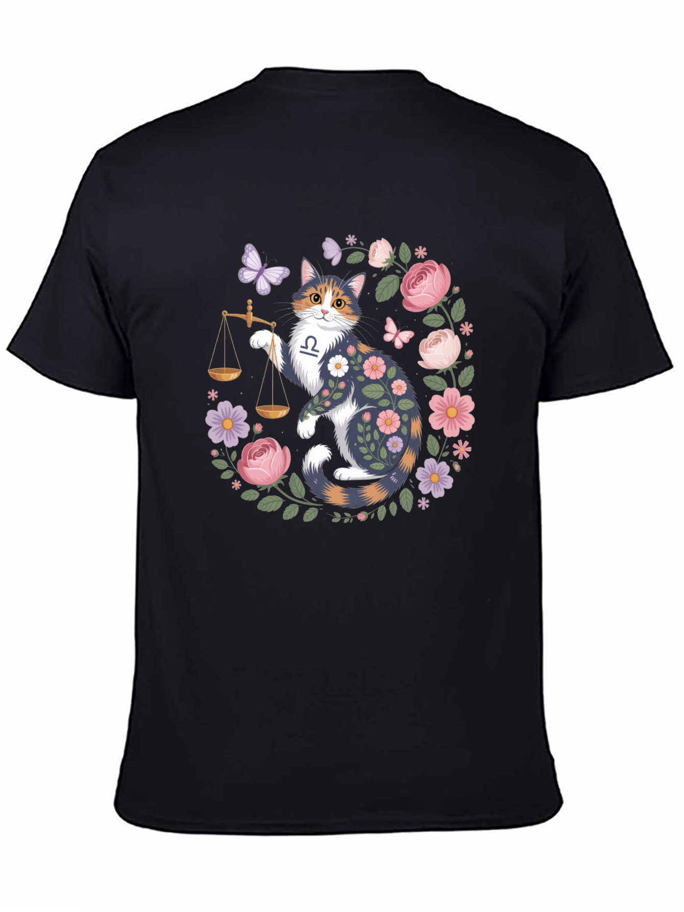 Libra Cat Floral Graphic Tee