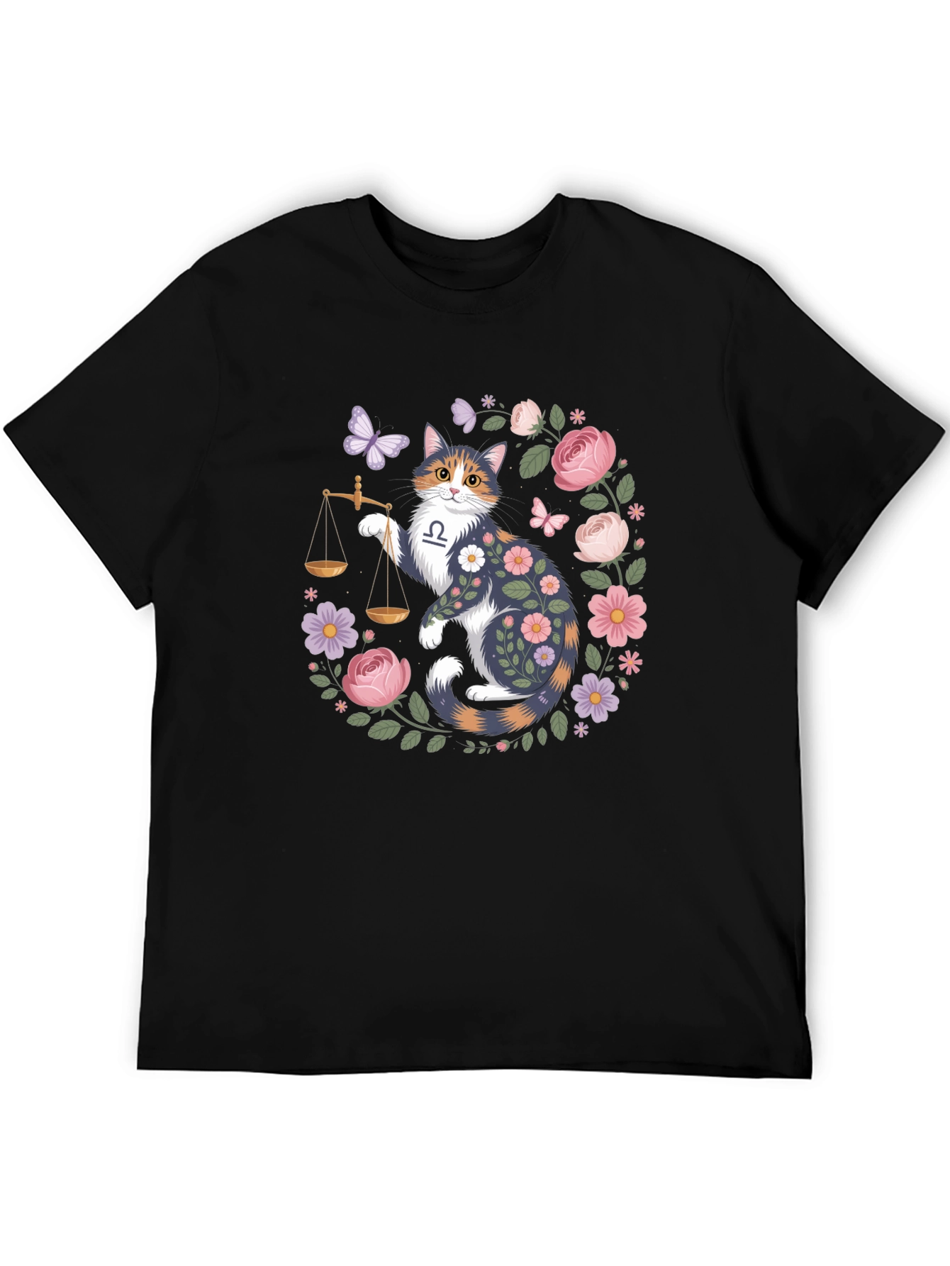 Libra Cat Floral Graphic Tee