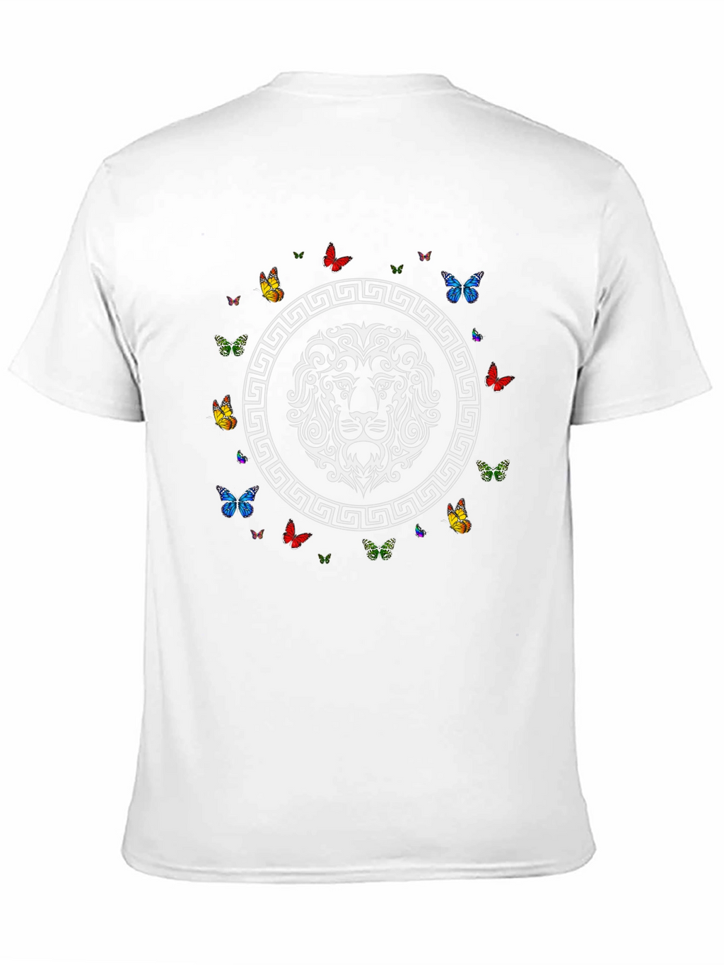 Lion and Butterfly Graphic Print Black T-Shirt