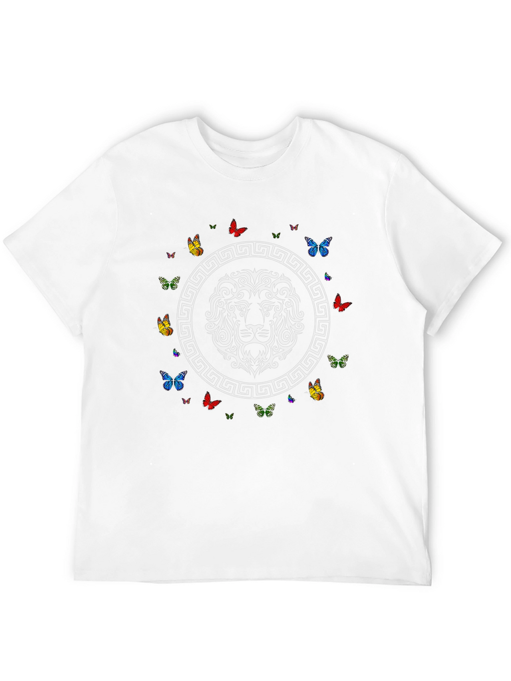 Lion and Butterfly Graphic Print Black T-Shirt
