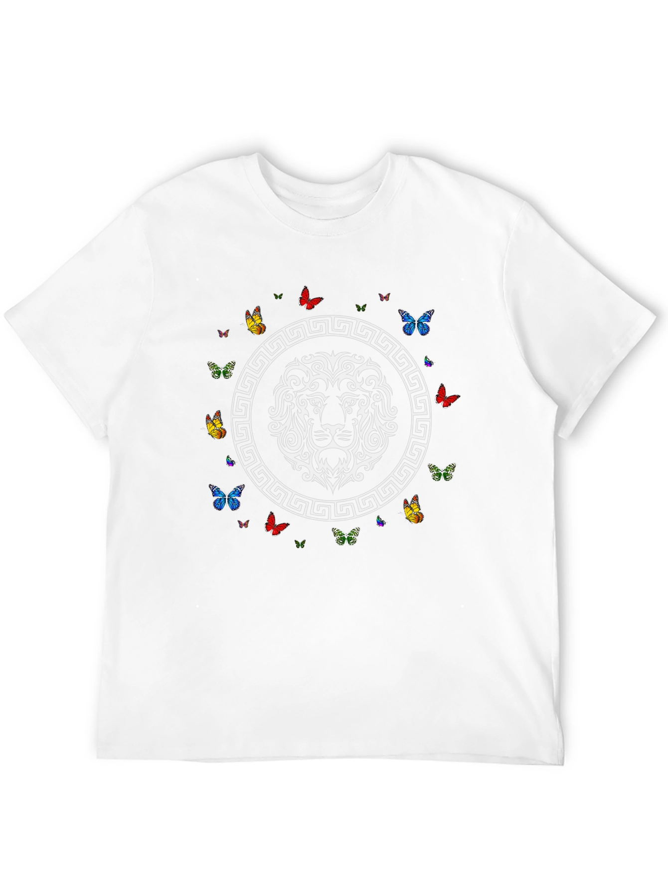 Lion and Butterfly Graphic Print Black T-Shirt