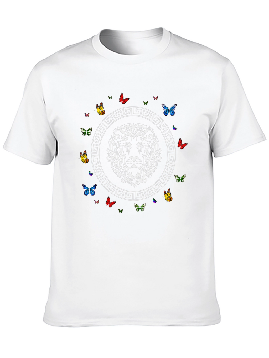 Lion and Butterfly Graphic Print Black T-Shirt