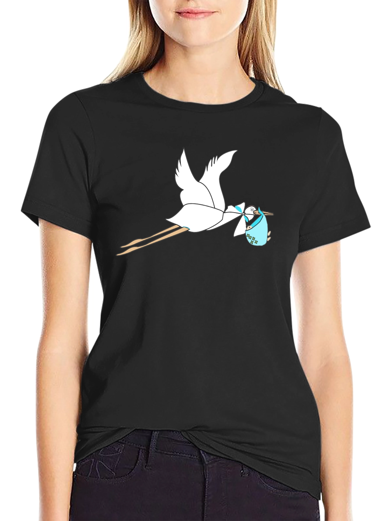 Stork Baby Delivery Graphic Tee - Black