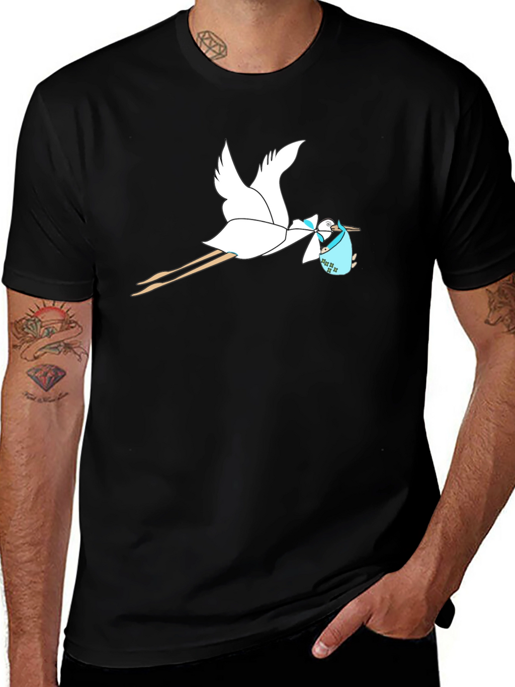 Stork Baby Delivery Graphic Tee - Black